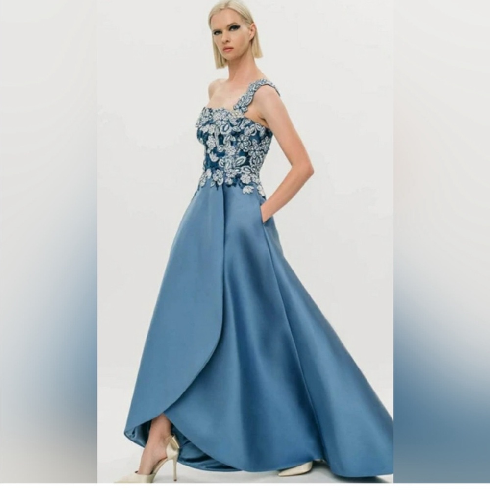 Hynes Park Slate Blue Mikado Floral Embroidered Maxi Ballgown …Size 4 #M574